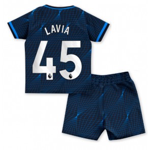 Maillot de foot Chelsea Romeo Lavia #45 Extérieur enfant 2023-24 Manches Courte (+ pantalon court)